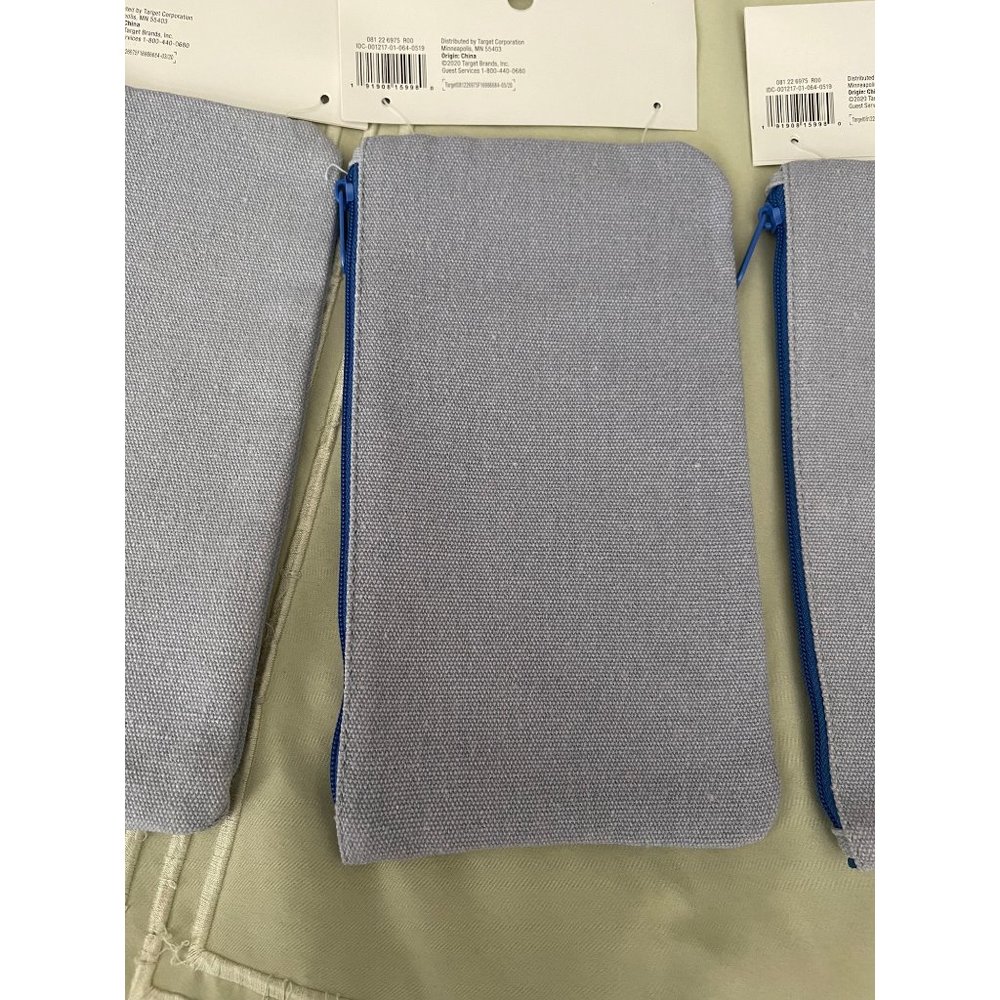 Room Essentials Blue Kitty Cat Canvas Pencil Bag Set - Set of 3 - Picture 9 of 9